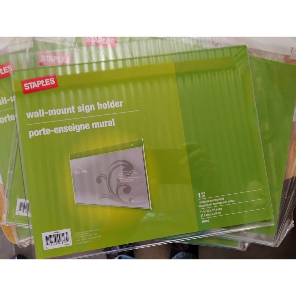 (4) Ct Staples 11" x 8.5" Wall-Mount Plastic Sign Holder #16650 Display Sign NEW